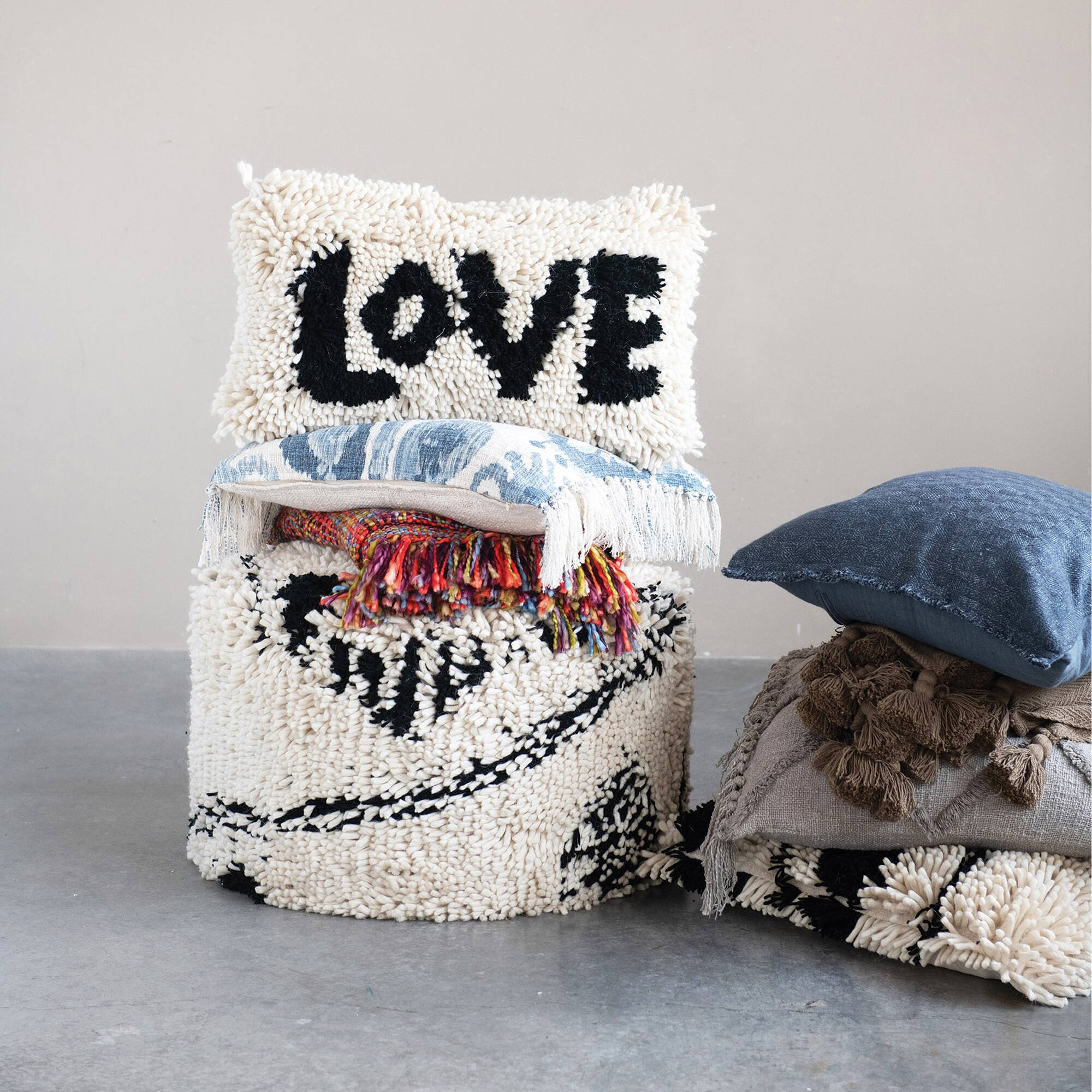 Hello Honey® Black & Cream Love Shag Lumbar Pillow